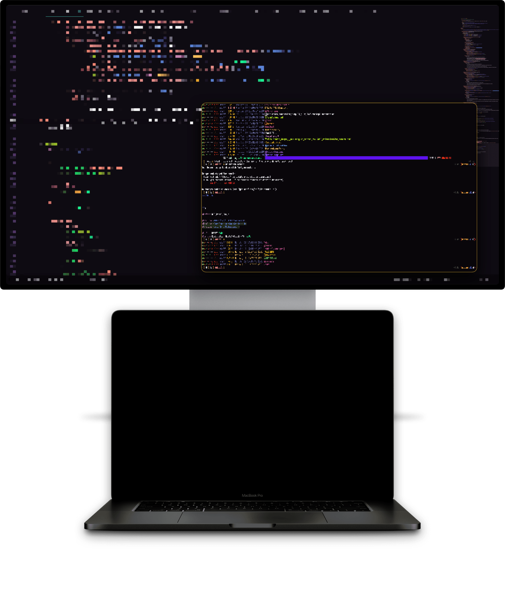 BlackOut active with the MacBook display being turned off and the external monitor having all the windows of the built-in display