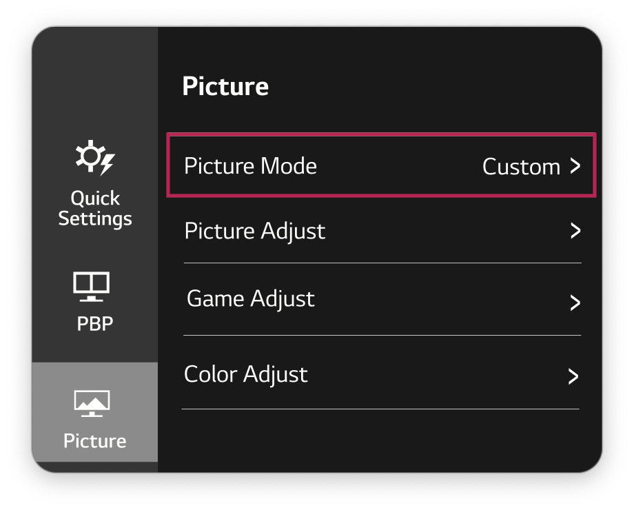 LG manual excerpt showing Picture Mode