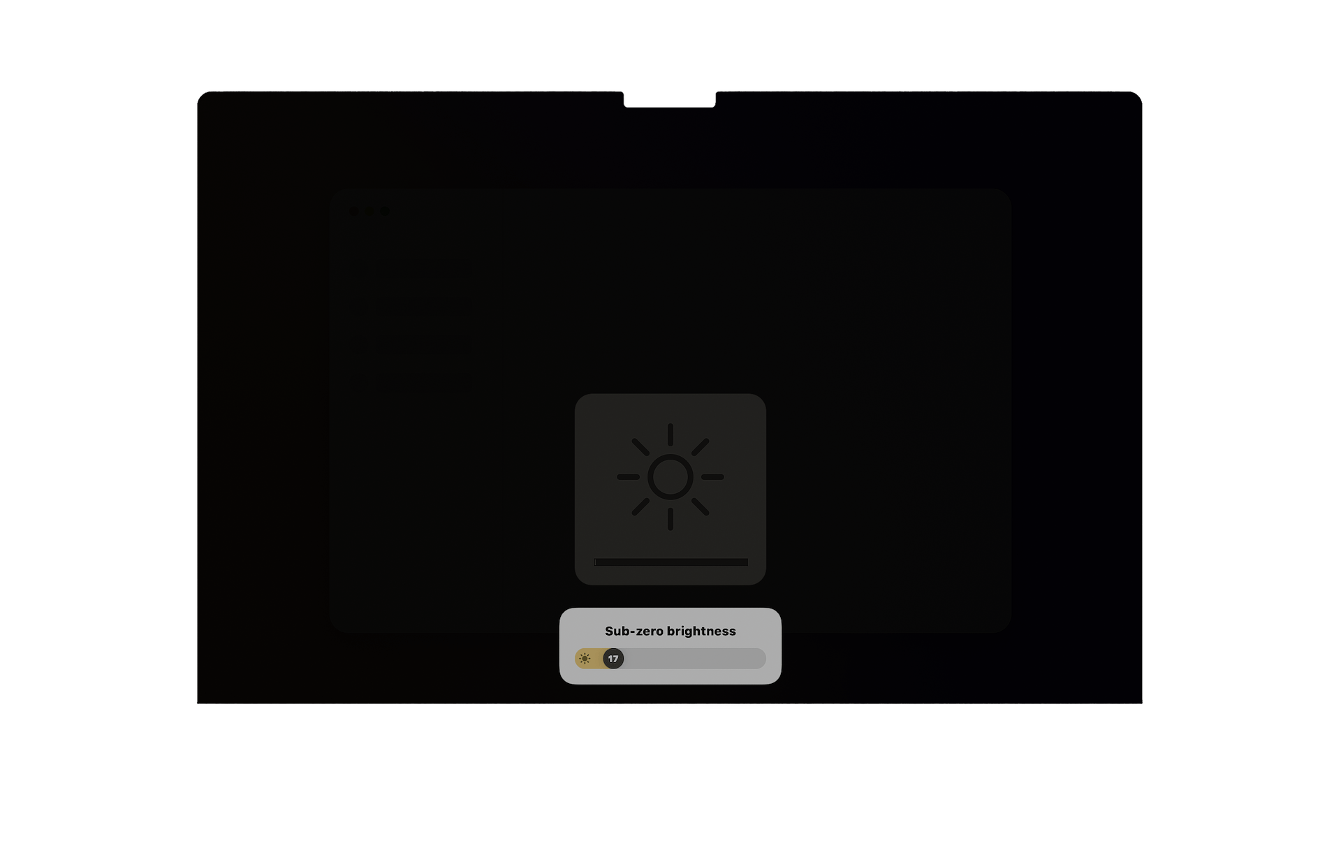 MacBook screen brightness at 17% below 0
