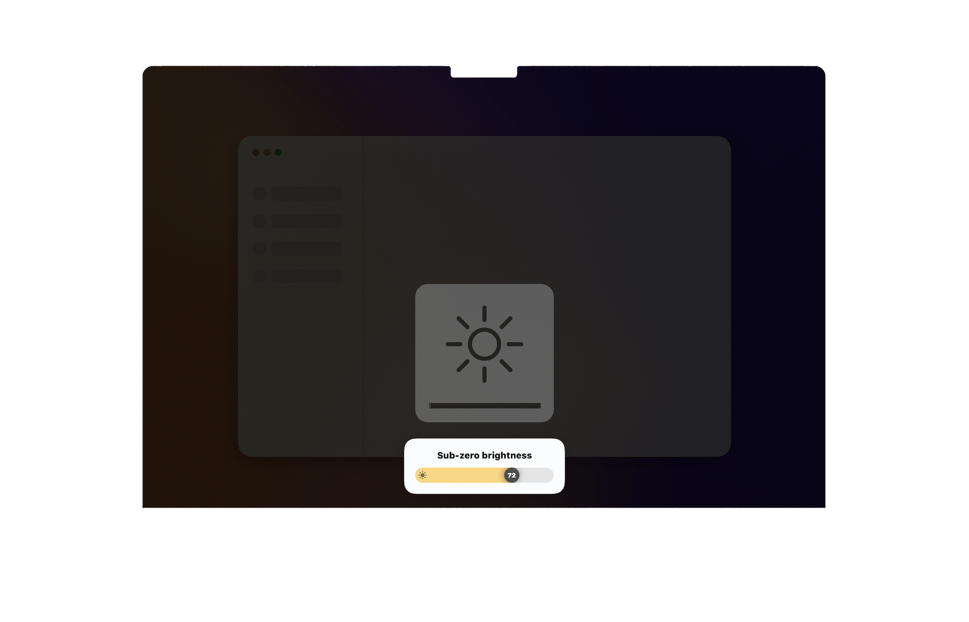 MacBook screen brightness at 72% below 0